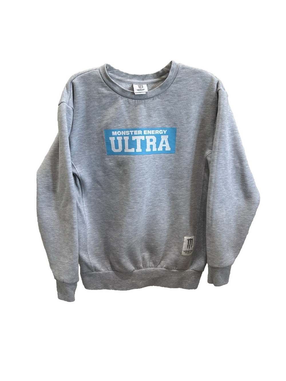 Monster Energy Ultra Sweatshirt Crew Medium Gray Pullover Stretch Drink Logo